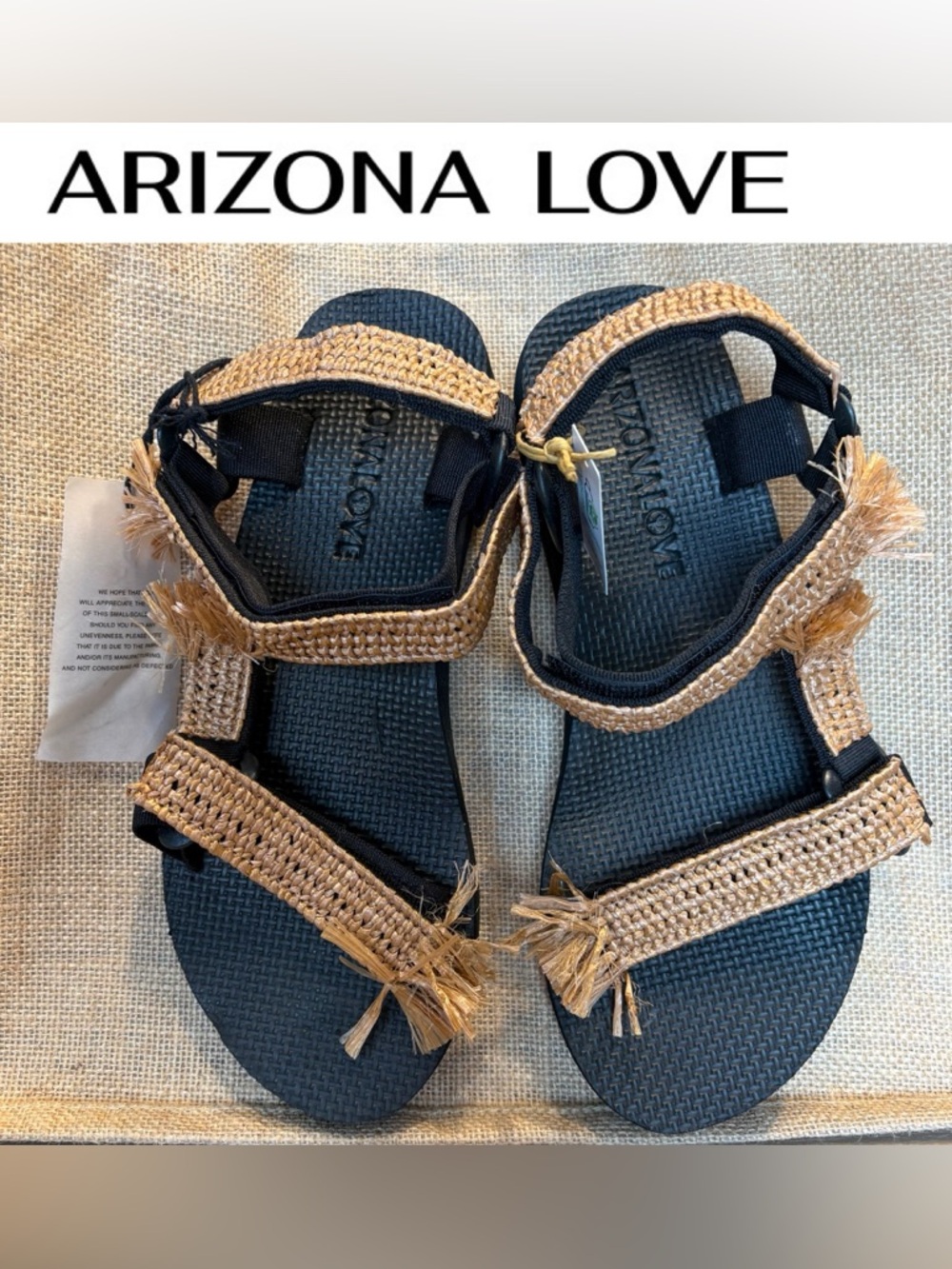 Arizona Love Woven Raffia Strap Trekky Sandals in Natural and Black NWT 39